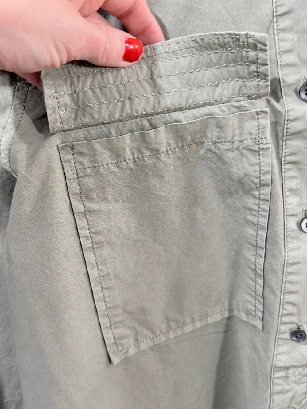J. Crew Beaded Pockets Army Green Popover Distressed Size 0